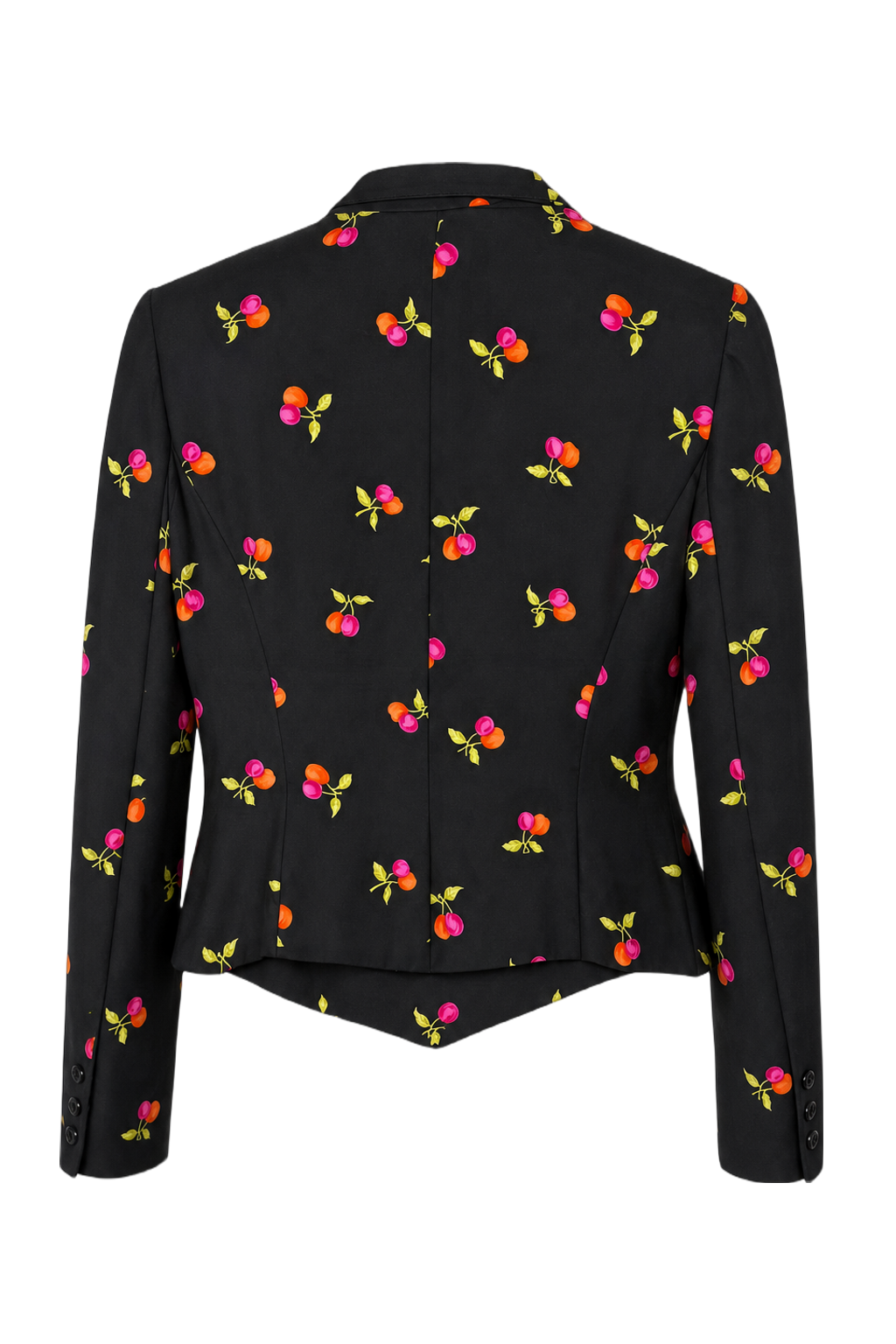 1990s Black Synthetic Floral Print Jacket - Back View