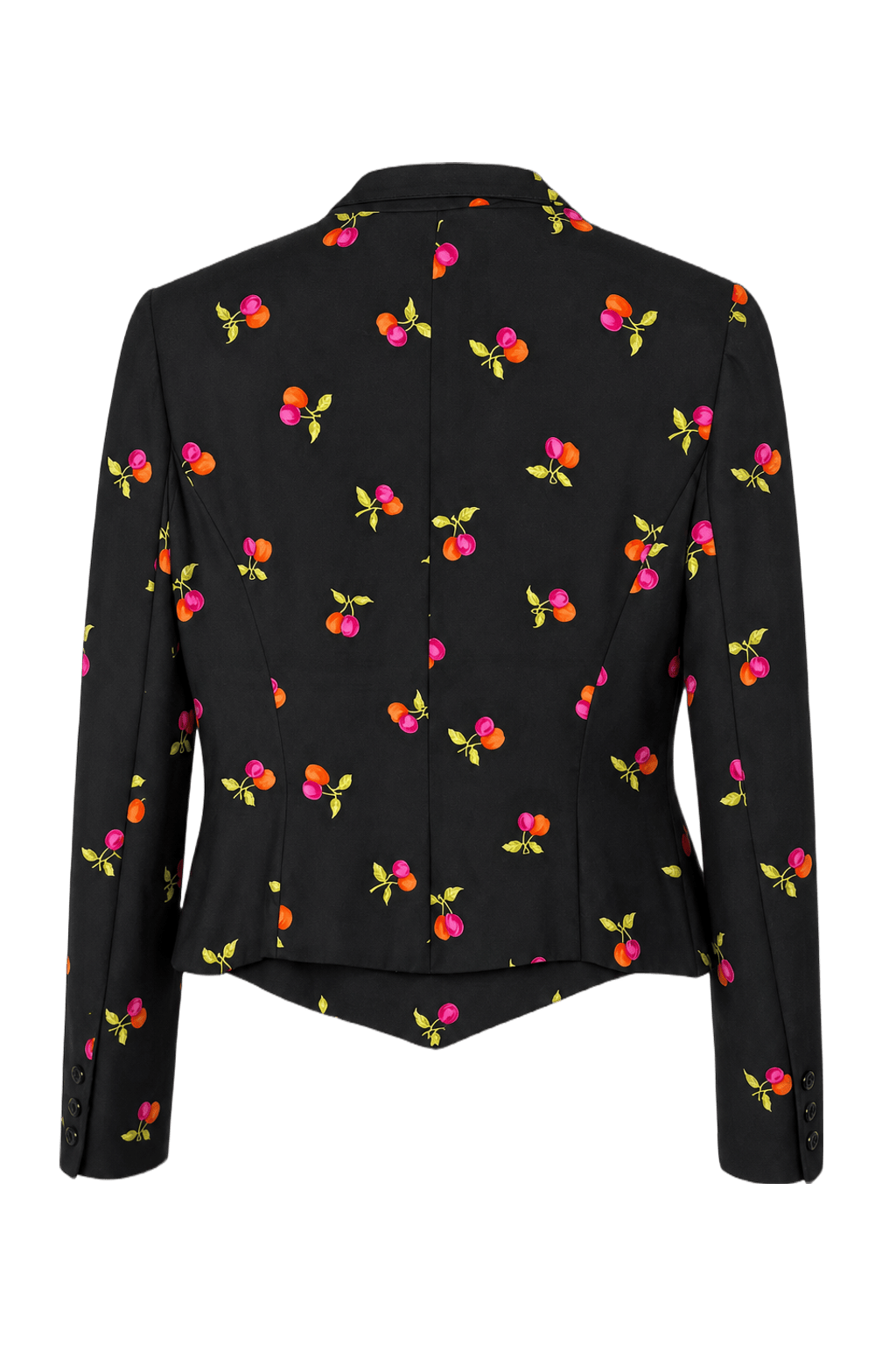 1990s Black Synthetic Floral Print Jacket - Back View