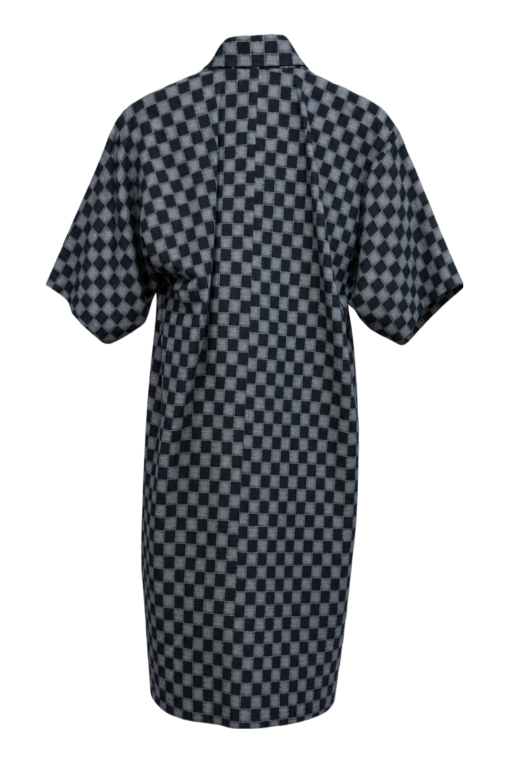 1970s Navy Blue Cotton Blend Kimono - Back View