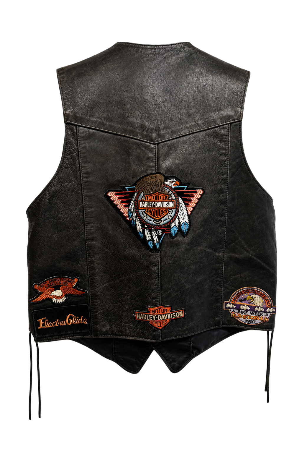 1990s Black Leather Vest - Back View
