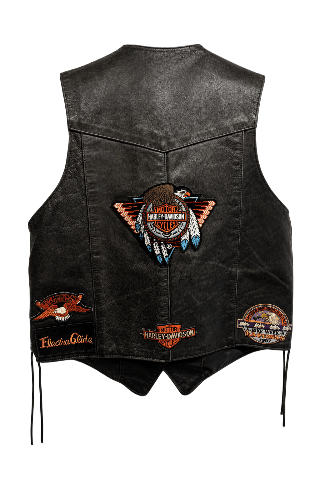 1990s Black Leather Vest - Back View