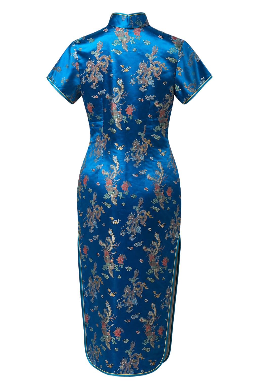 1970s Royal Blue Synthetic Silk Cheongsam - Back View