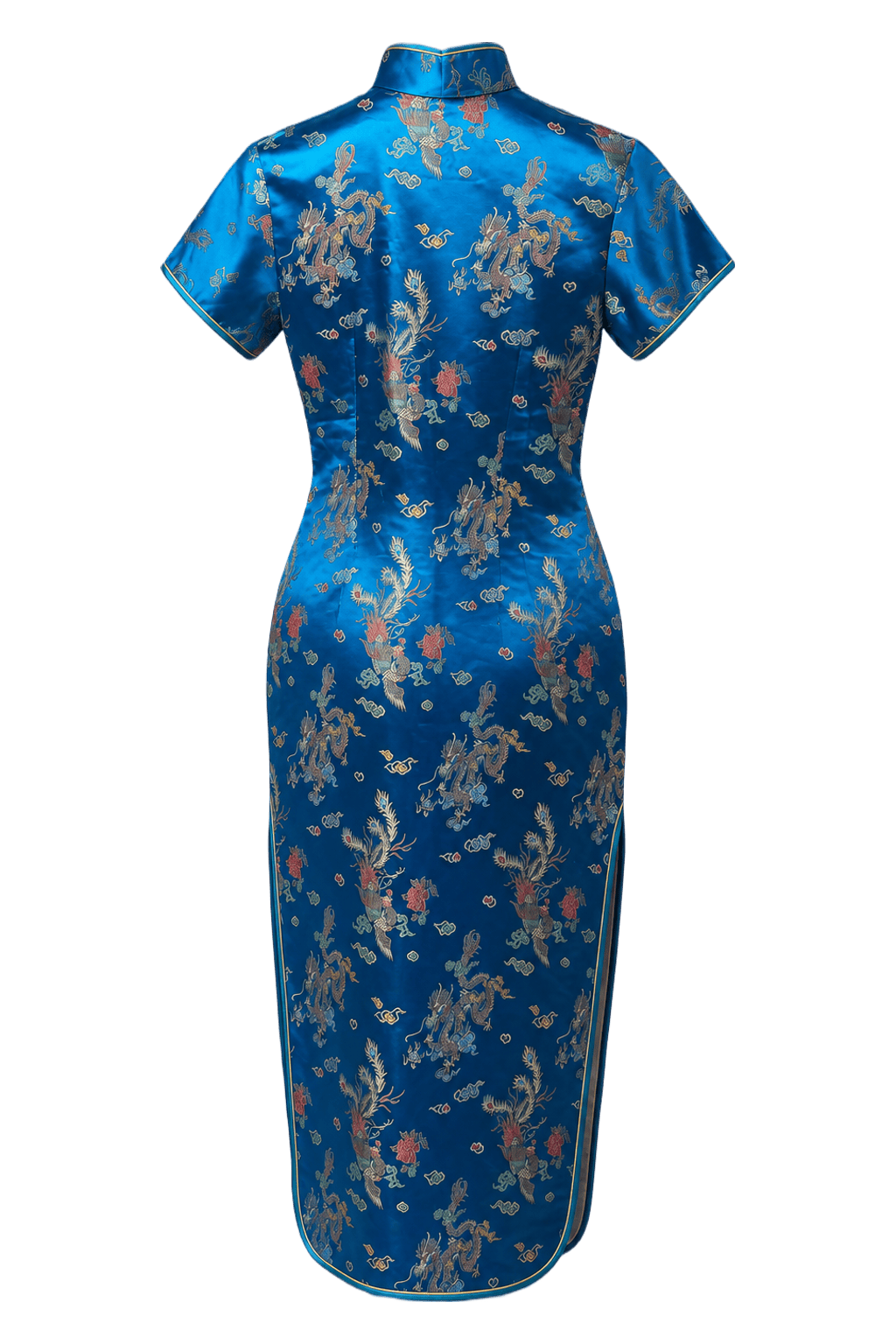1970s Royal Blue Synthetic Silk Cheongsam - Back View