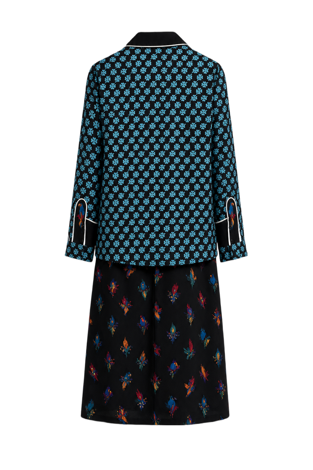 1970s Black Floral Cotton 2-Piece Set - Back View