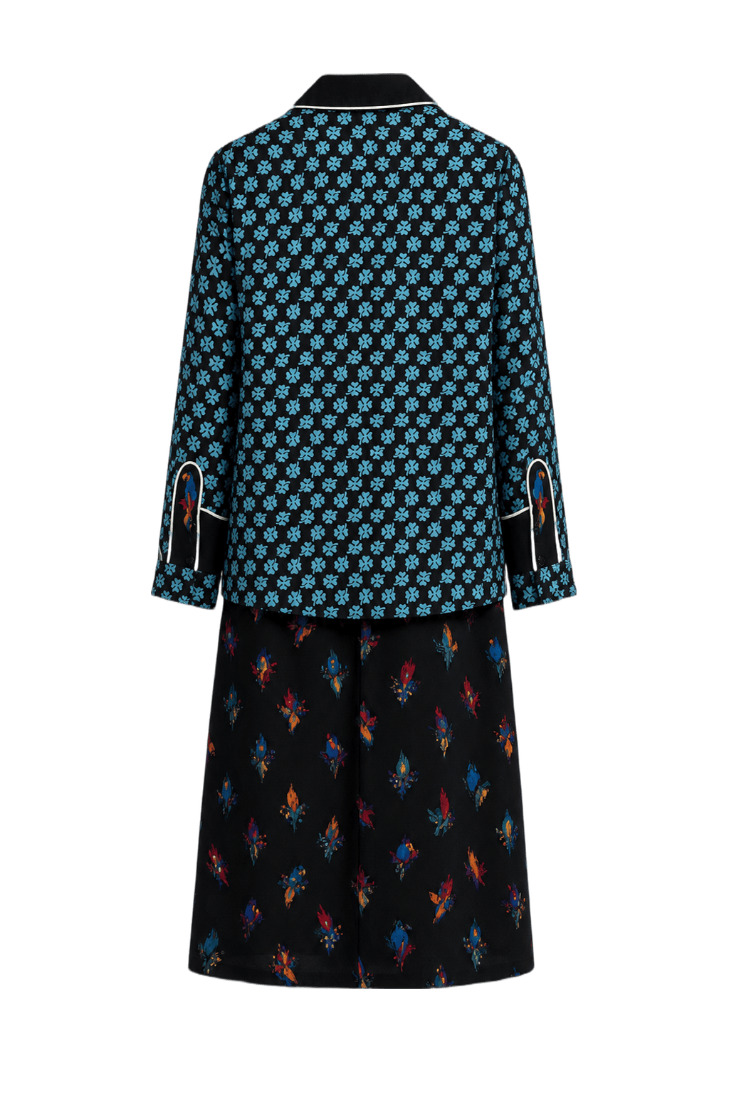 1970s Black Floral Cotton 2-Piece Set - Back View