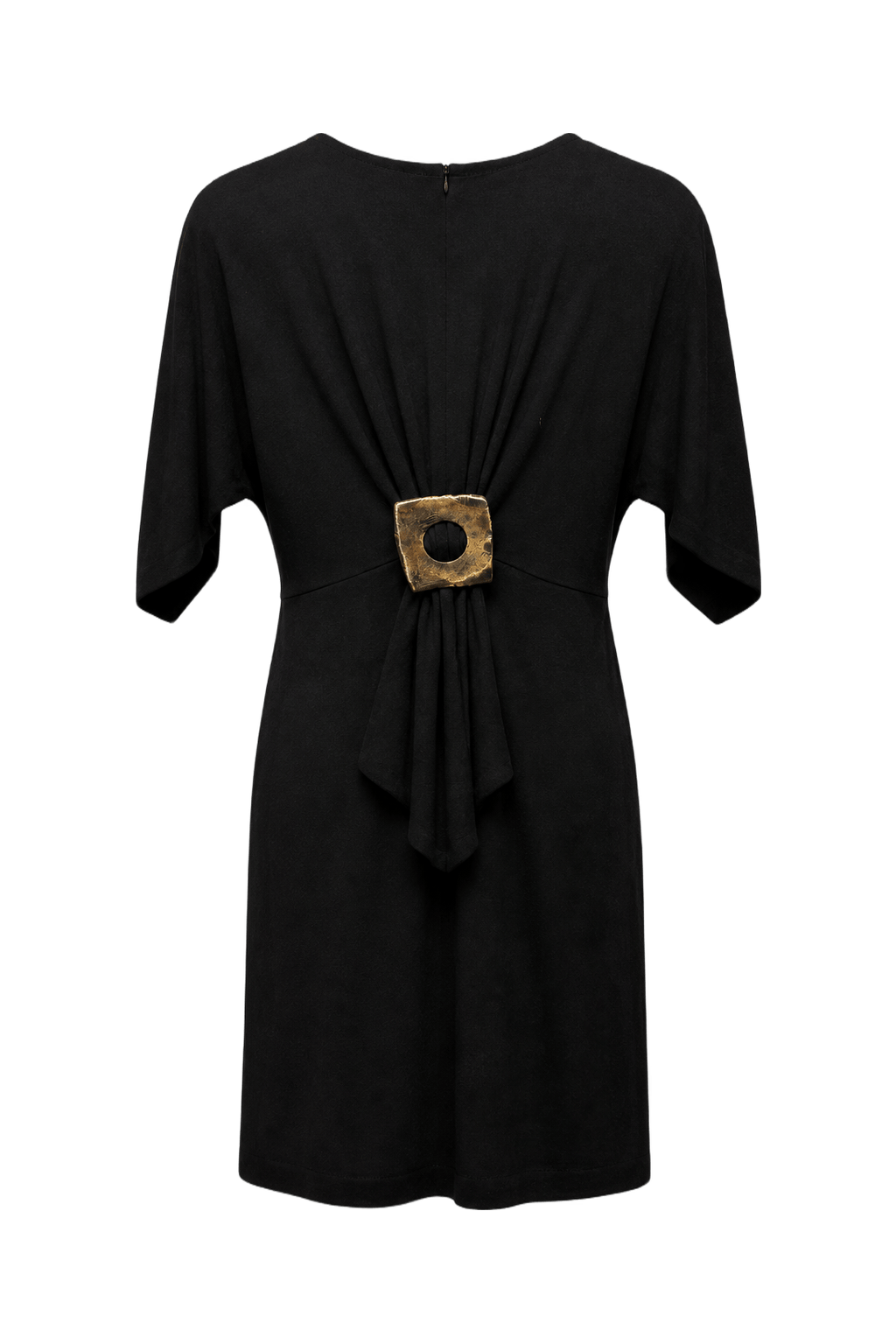 1970s Black Synthetic Blend Shift Dress - Back View