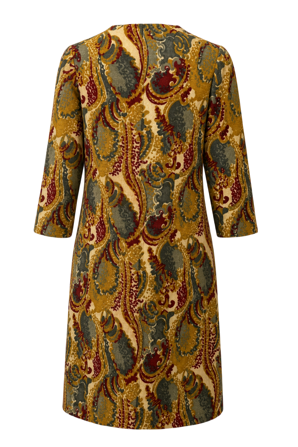 1970s Mustard Yellow Synthetic Blend Shift Dress - Back View
