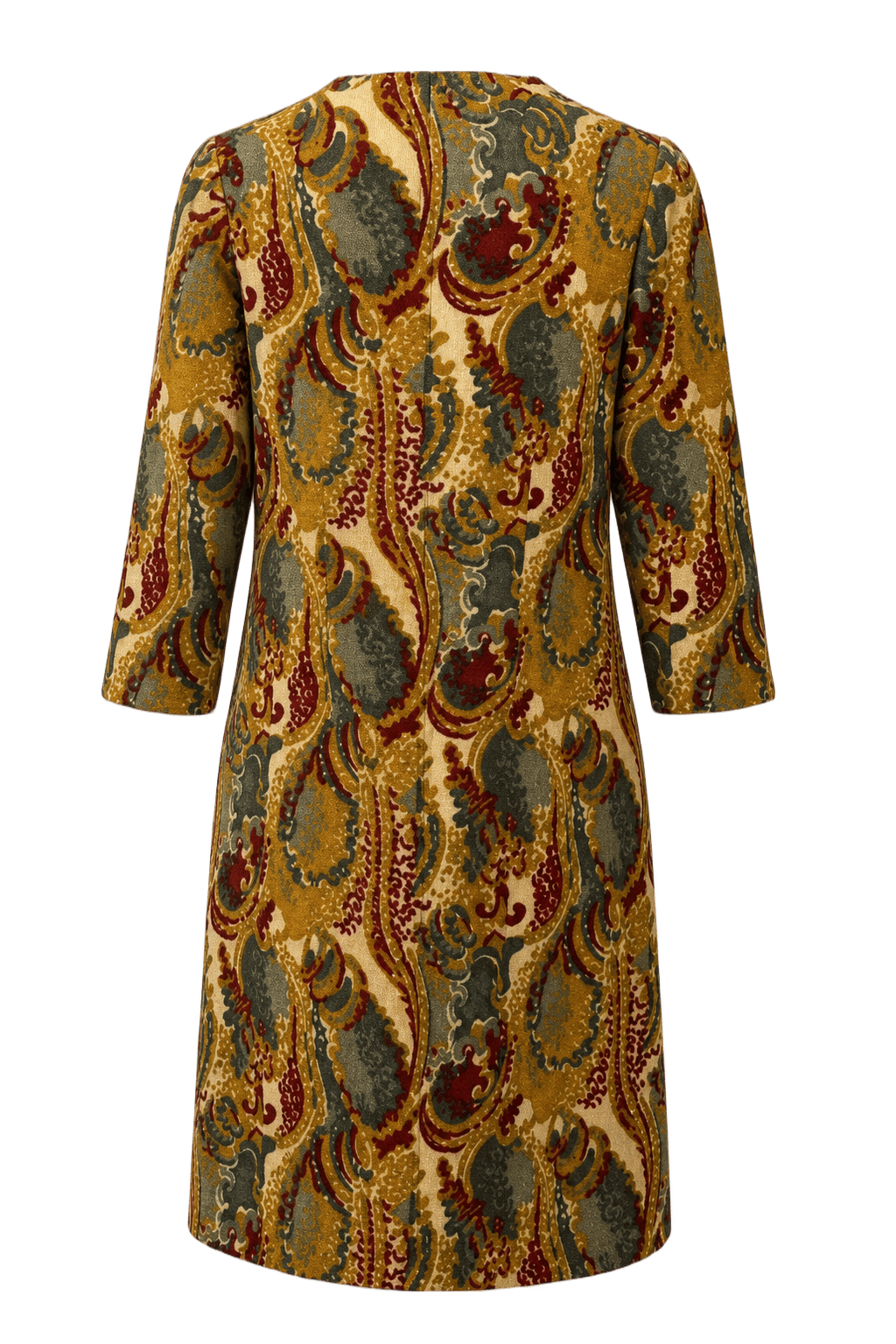 1970s Mustard Yellow Synthetic Blend Shift Dress - Back View