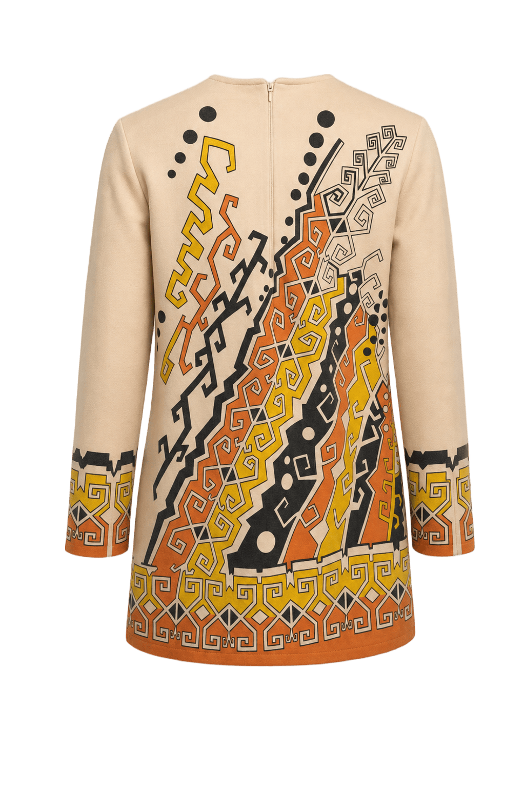 1970s Beige Synthetic Blend Shift Dress - Back View
