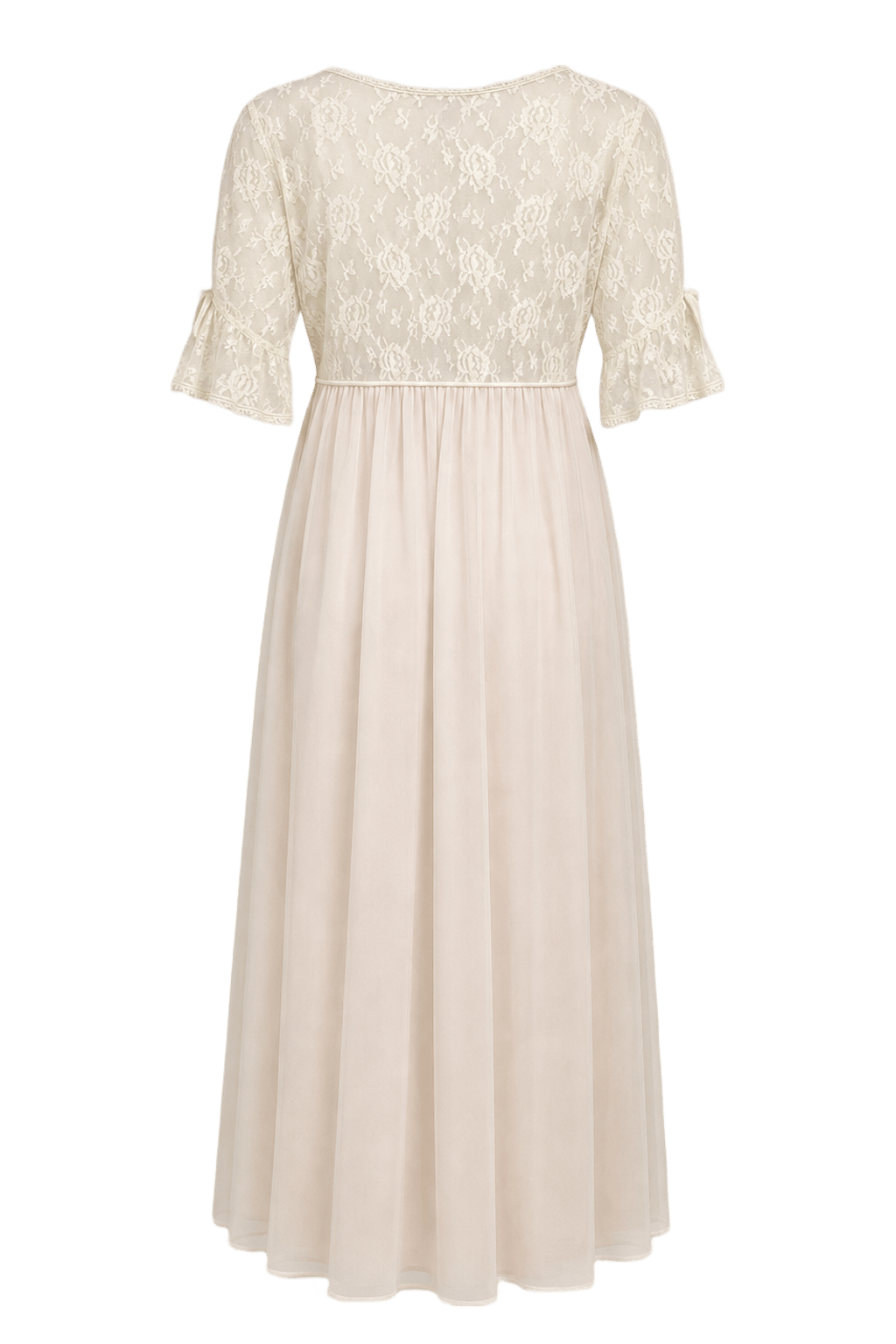 1970s Cream Synthetic Blend Maxi Dress - Back View