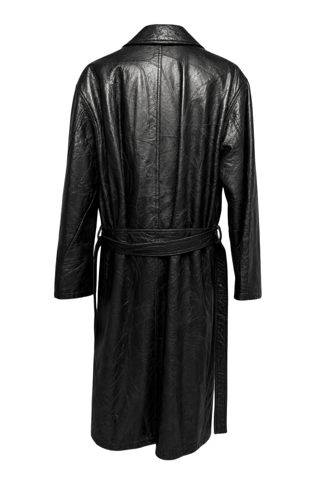 1980s Black Leather Mens Leather Coat - Back View