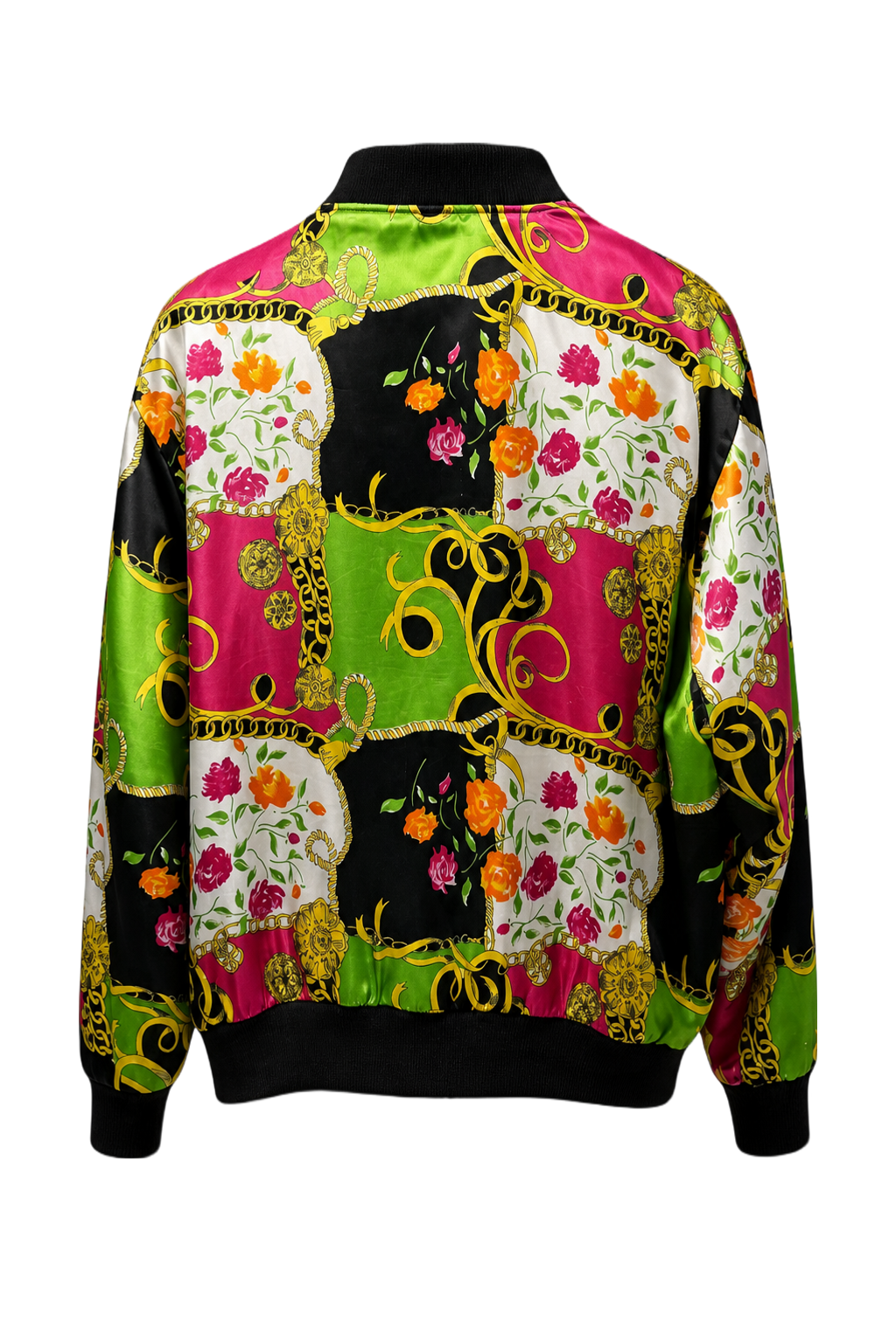 1980s Green Satin Bomber Jacket - Back View
