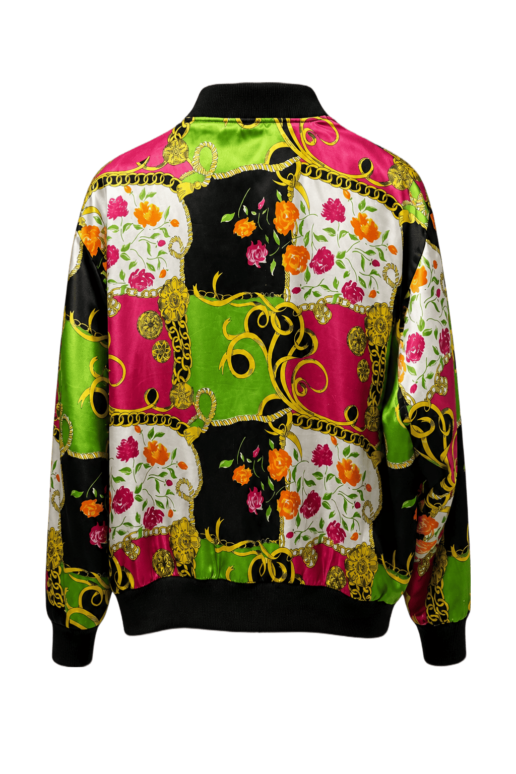 1980s Green Satin Bomber Jacket - Back View
