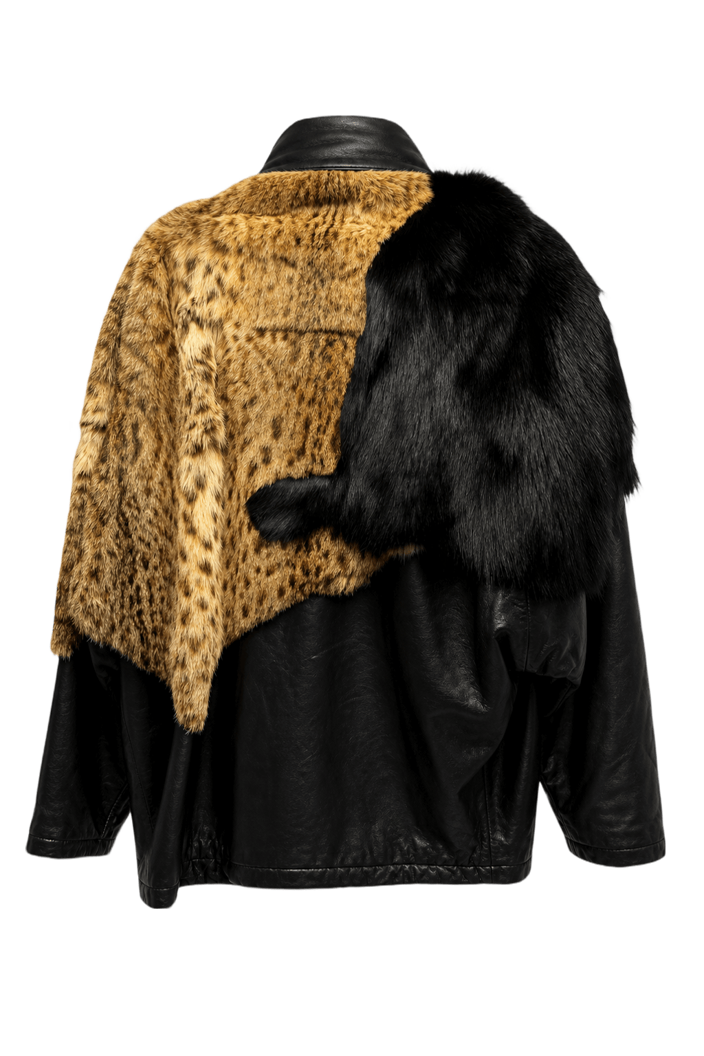 1980s Black Leather and Fur Coat - Back View