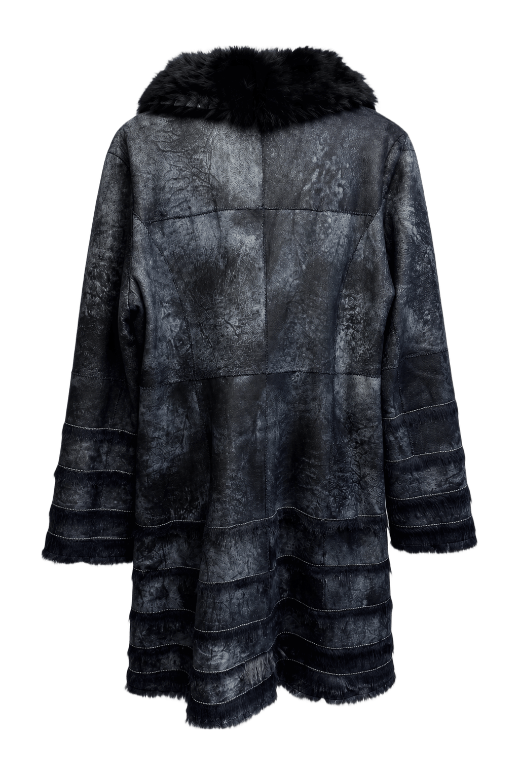 1980s Charcoal Gray Faux Fur Coat - Back View