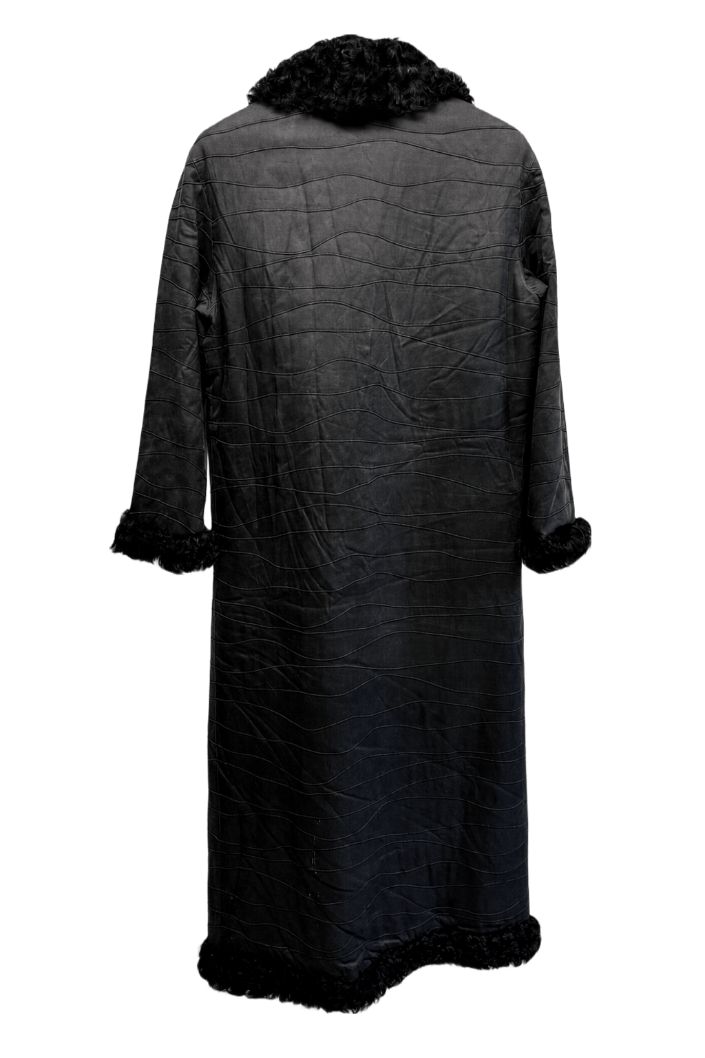 1980s Black Wool Coat with Fur Trim - Back View