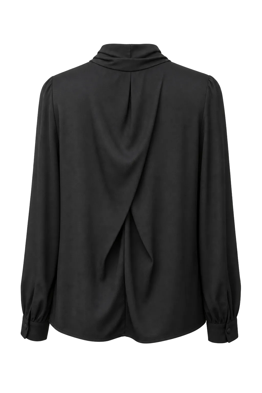 1980s Black Satin Blouse - Back View