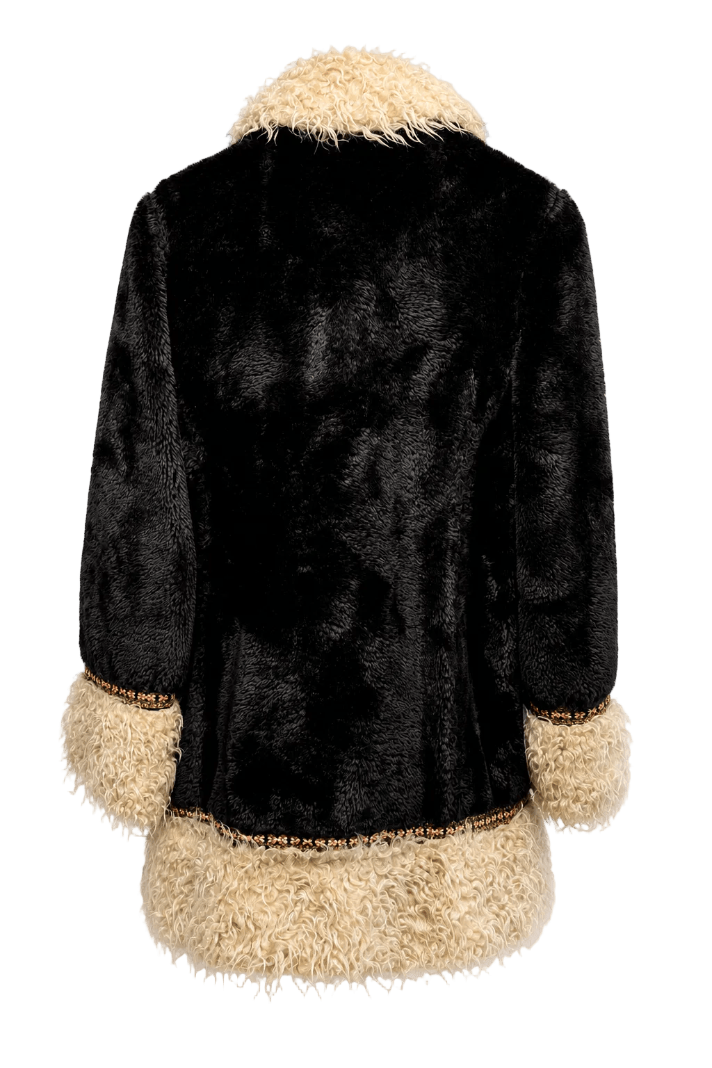 1970s Black Beige Faux Fur Coat - Back View