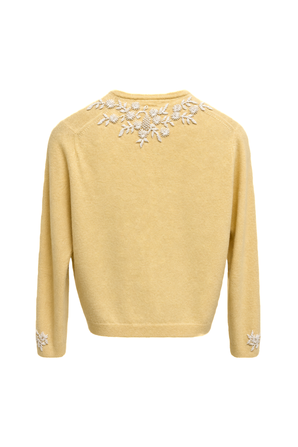 1950s Pale Yellow Wool Cardigan - Back View
