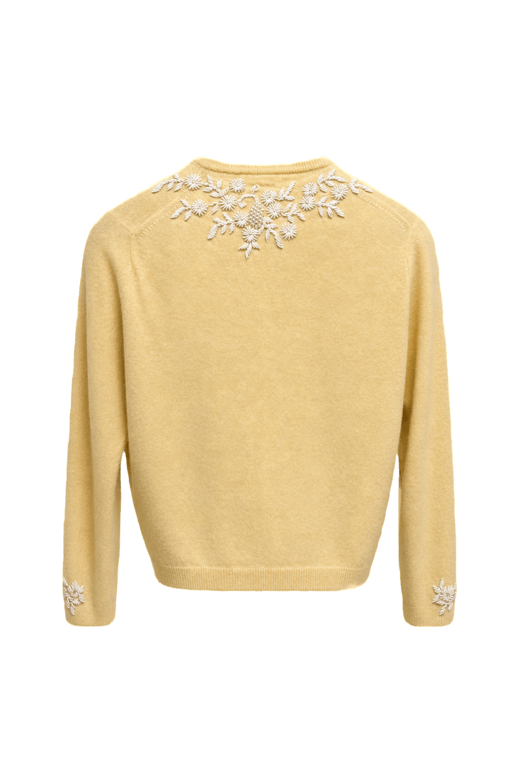 1950s Pale Yellow Wool Cardigan - Back View