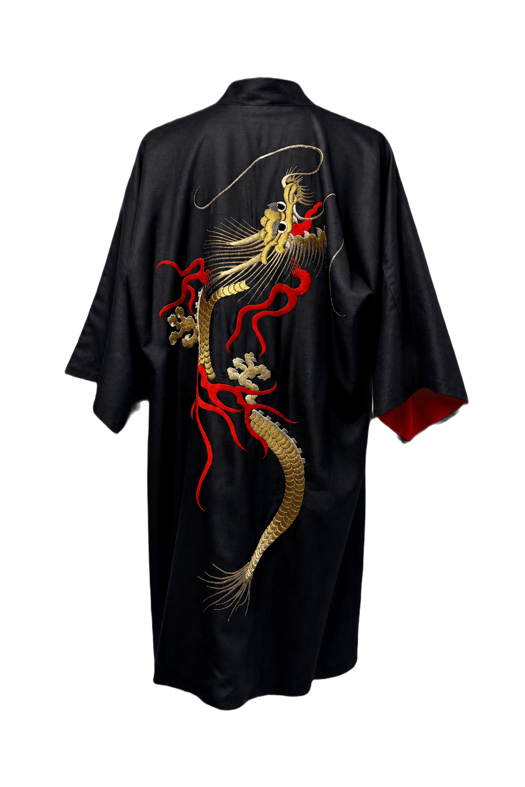 1970s Black Silk Kimono - Back View