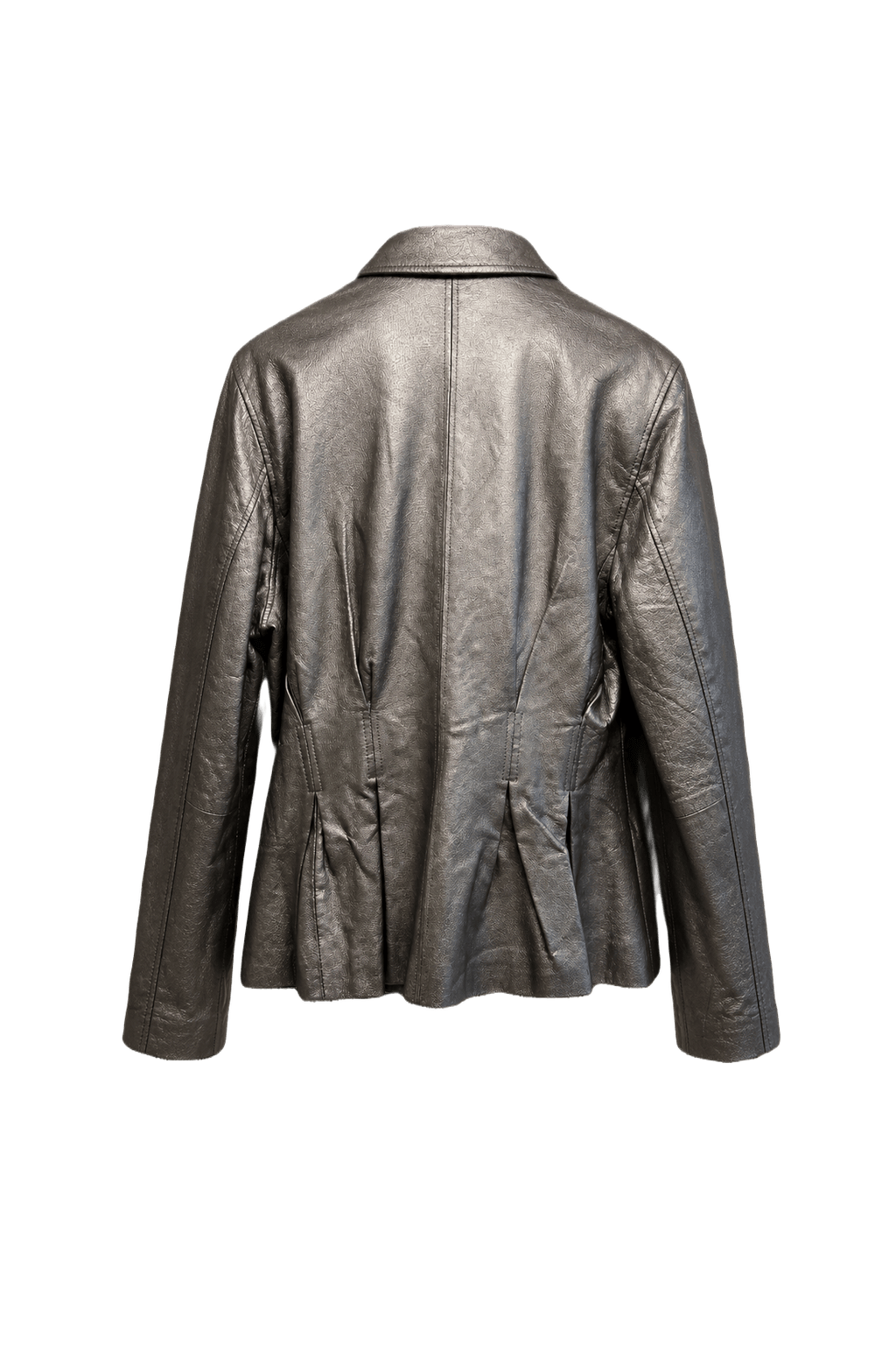 1990s Metallic Silver Leather Jacket - Back View