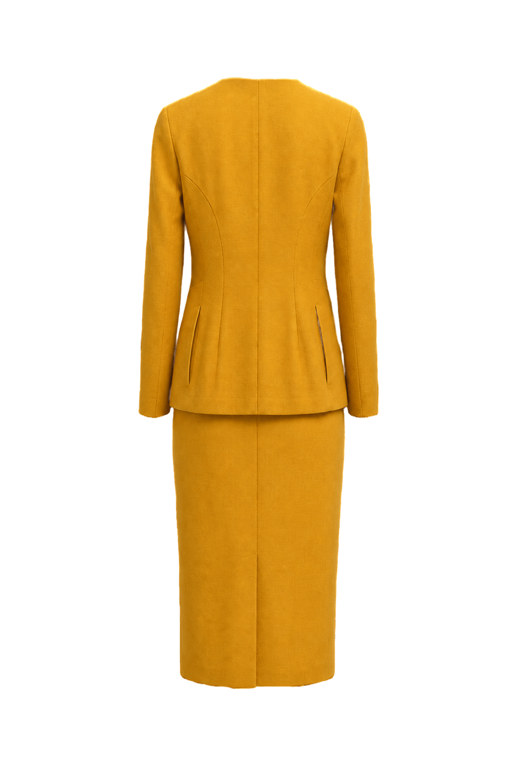 1990s Mustard Yellow Wool Blend 2-Piece Skirt Suit - Back View