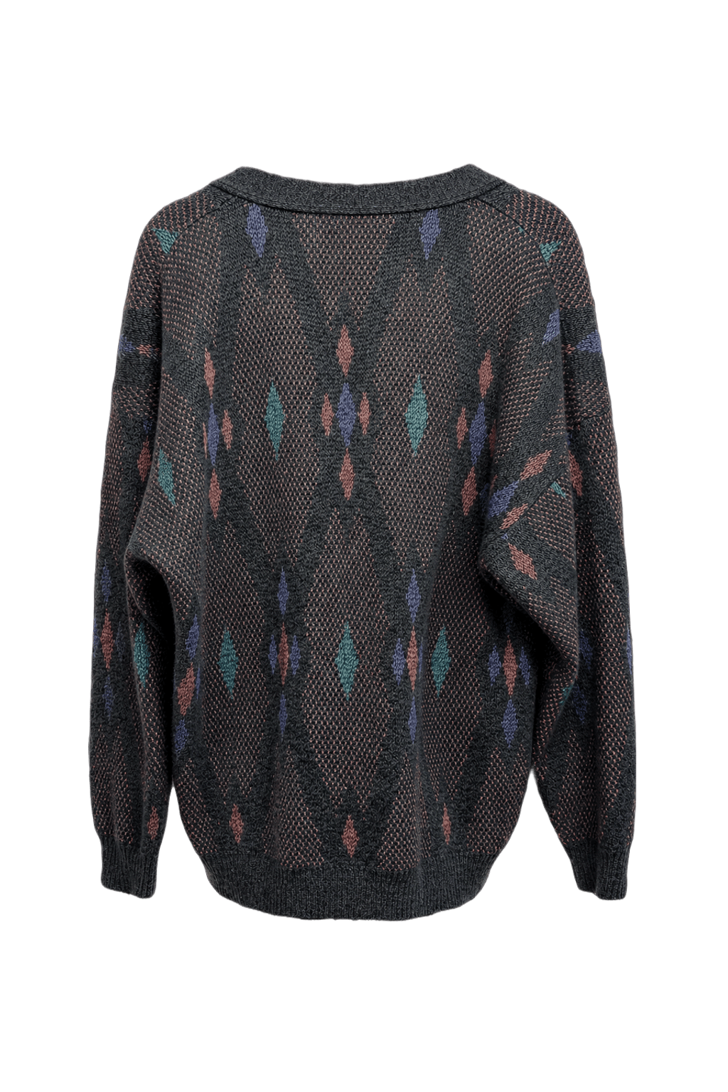 1980s Dark Grey Wool Blend Cardigan - Back View