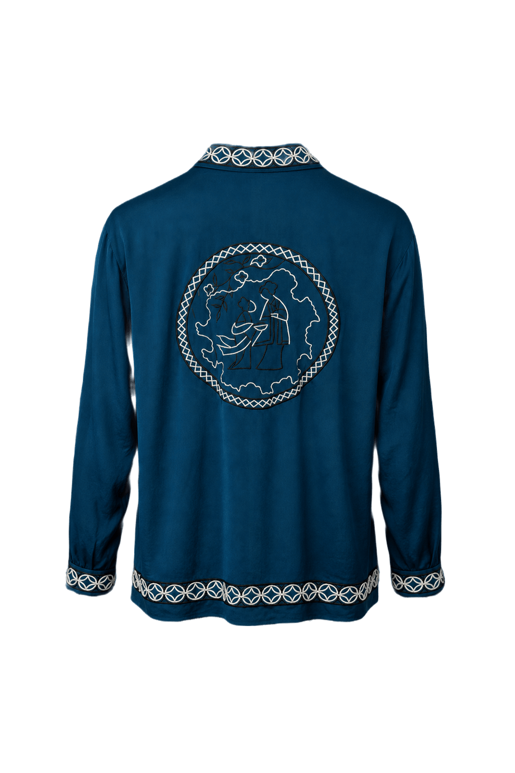 1980s Teal Blue Polyester Blouse - Back View