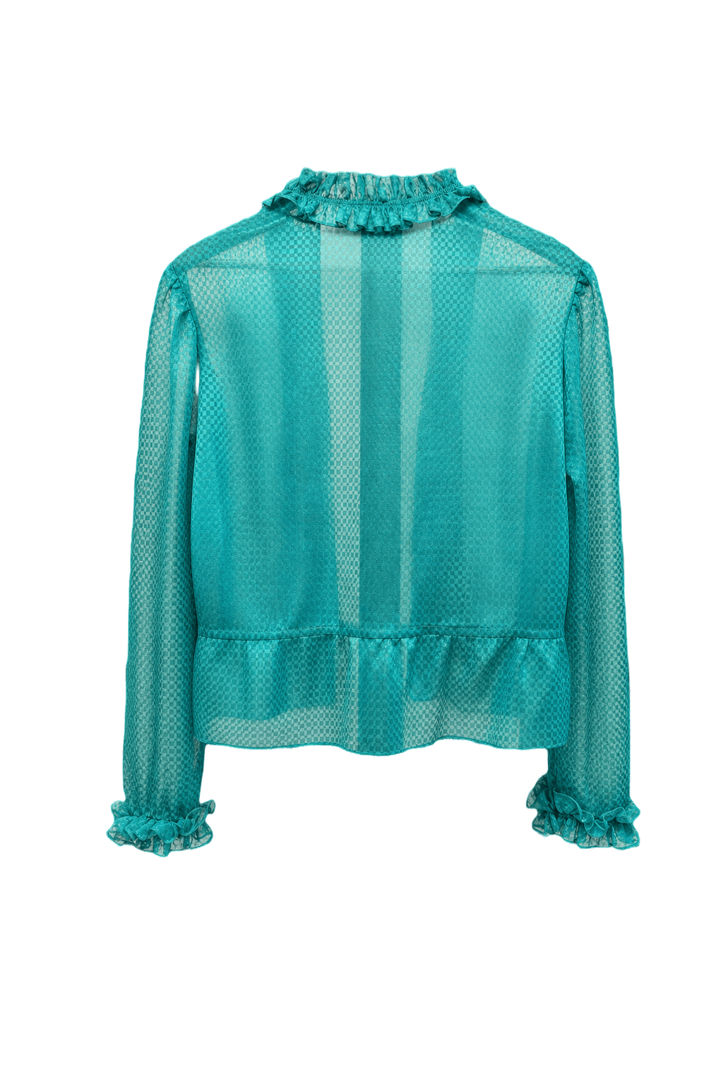 1980s Teal Polyester Blouse - Back View