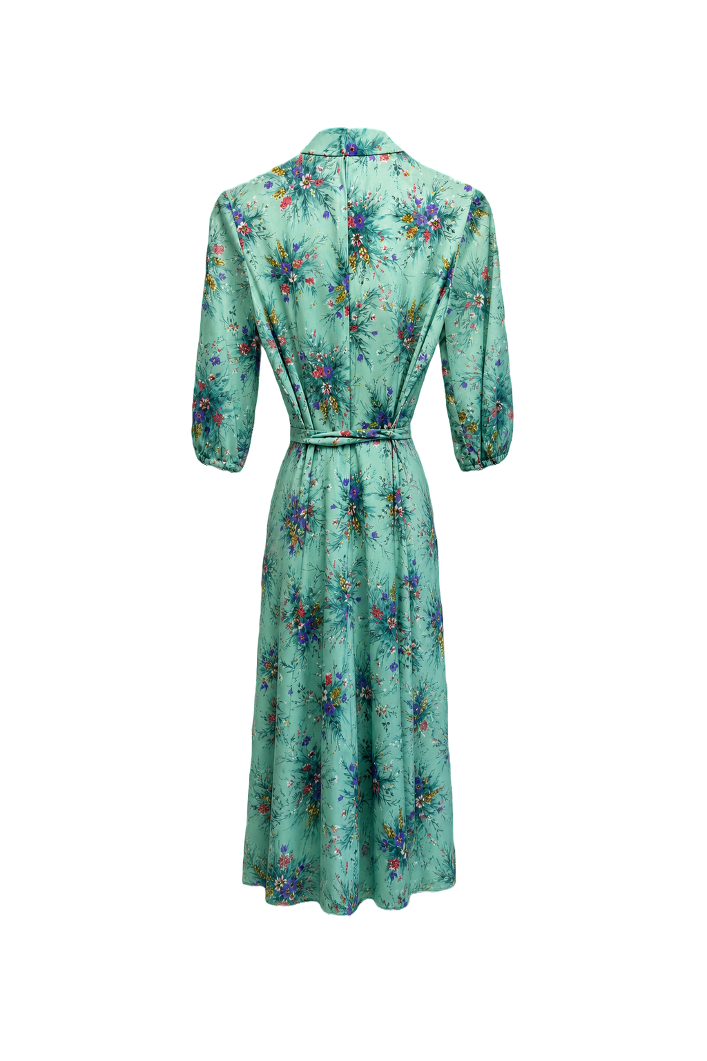1970s Mint Green Polyester Dress - Back View