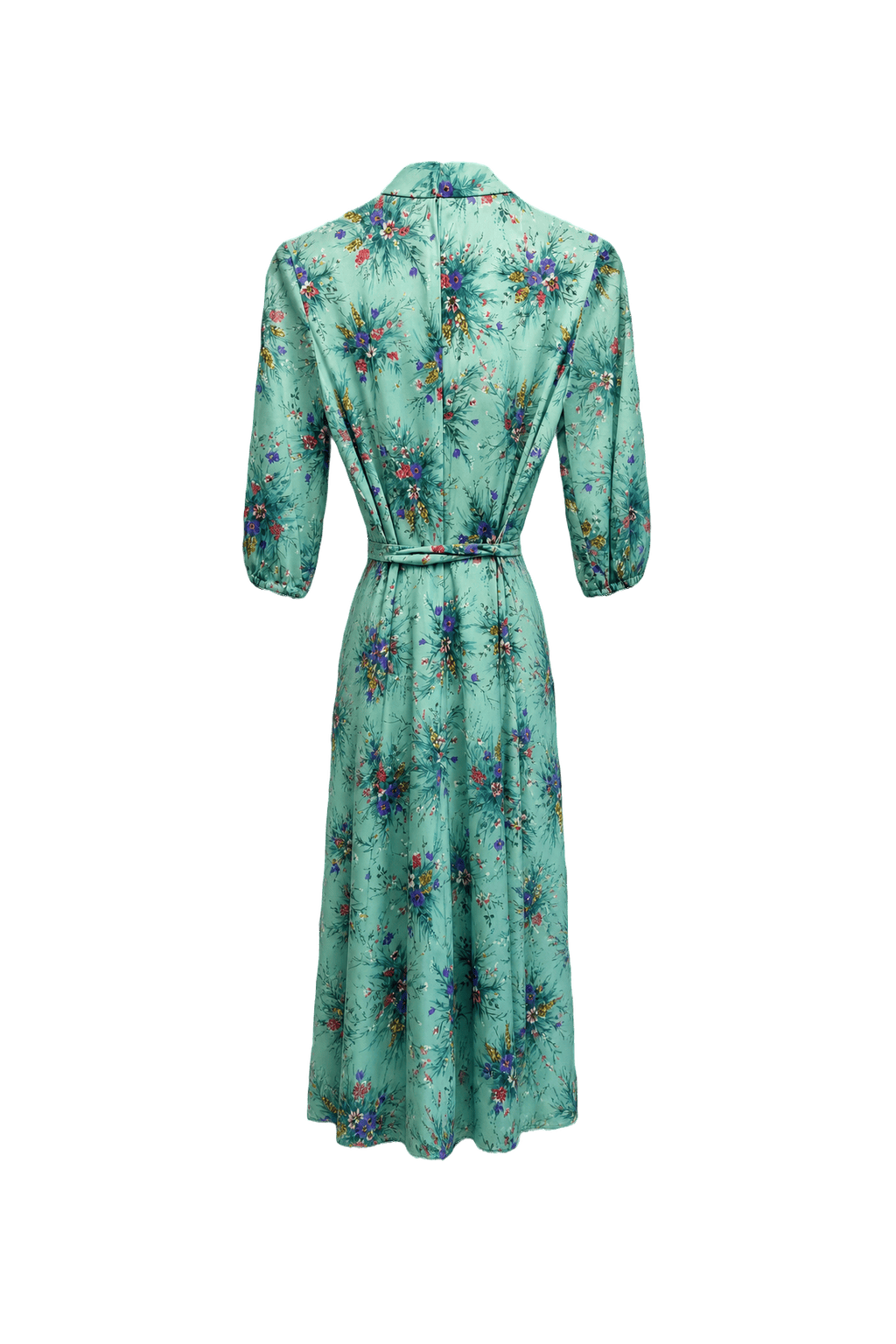 1970s Mint Green Polyester Dress - Back View