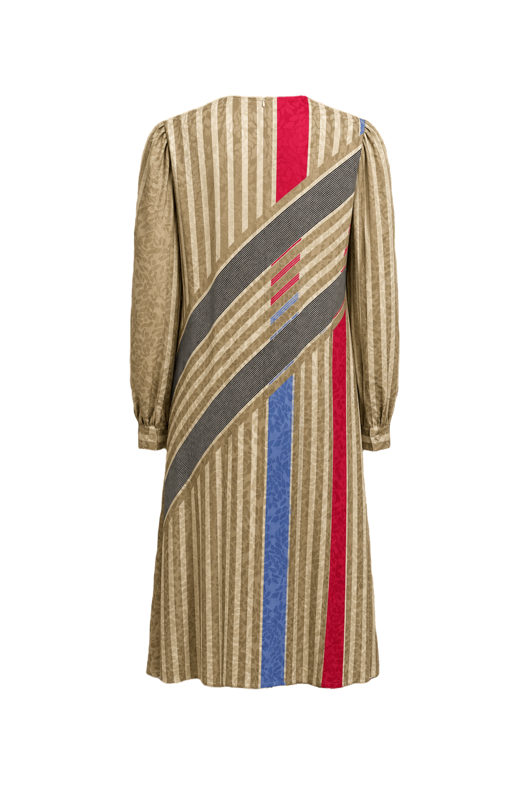 1980s Beige with Multicolor Polyester Dress - Back View