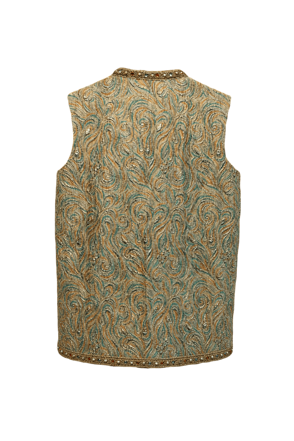 1970s Gold Brocade Sleeveless Vest - Back View
