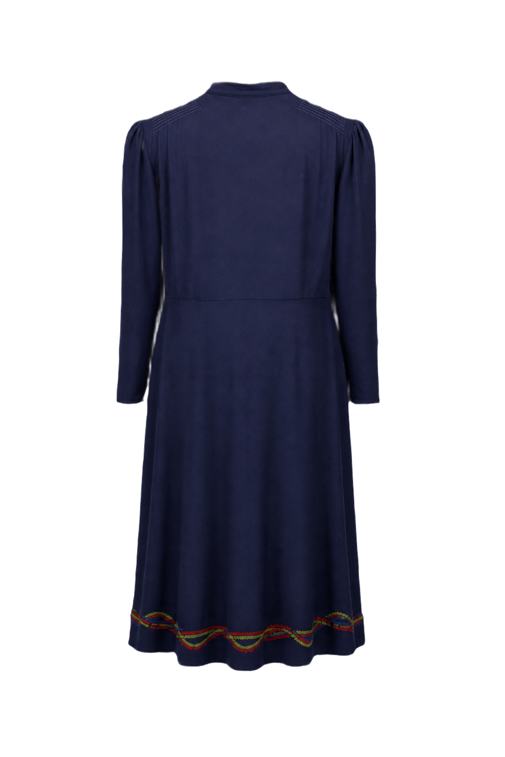 1980s Navy Blue Polyester Dress - Back View