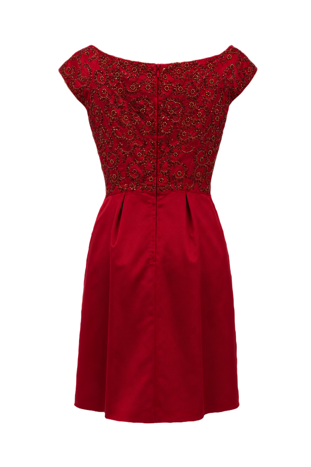 1950s Crimson Red Satin Dress - Back View