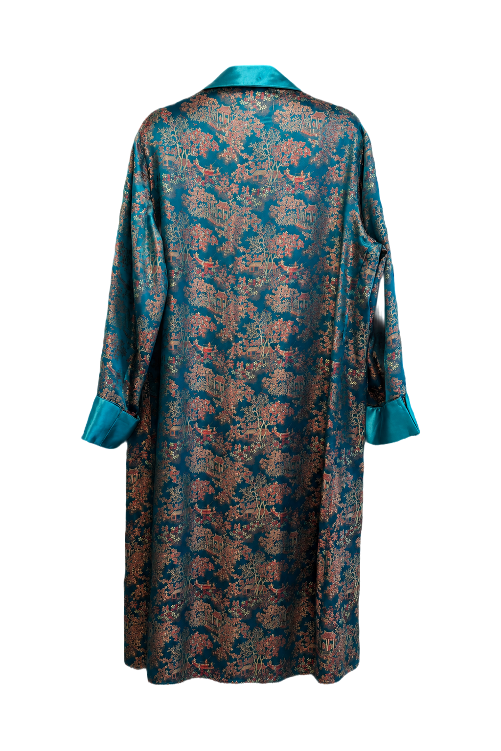 1970s Turquoise Silk Robe - Back View