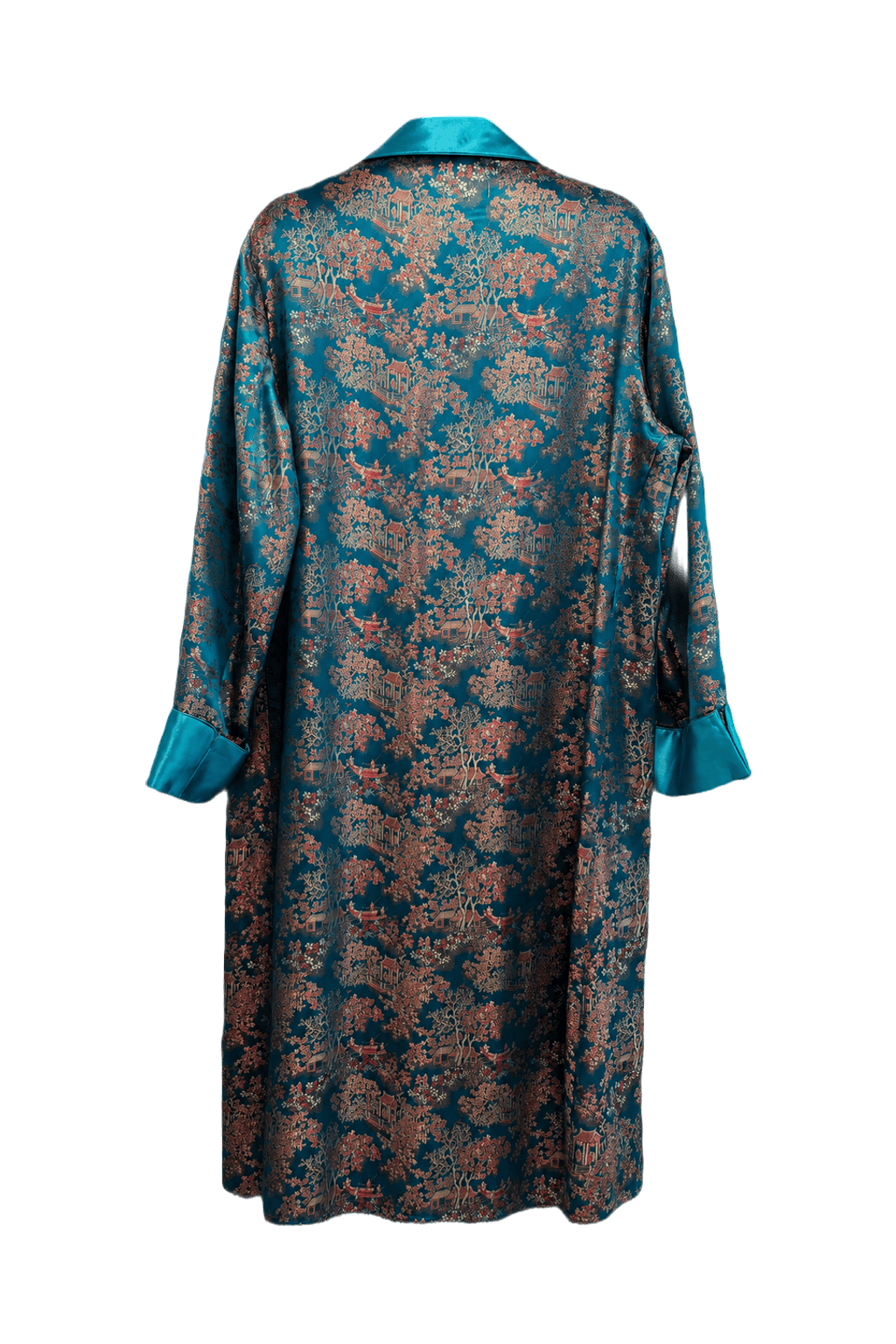 1970s Turquoise Silk Robe - Back View