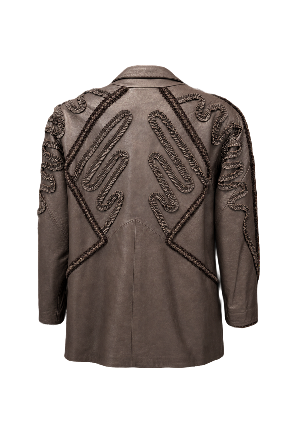 1970s Taupe Leather Jacket - Back View