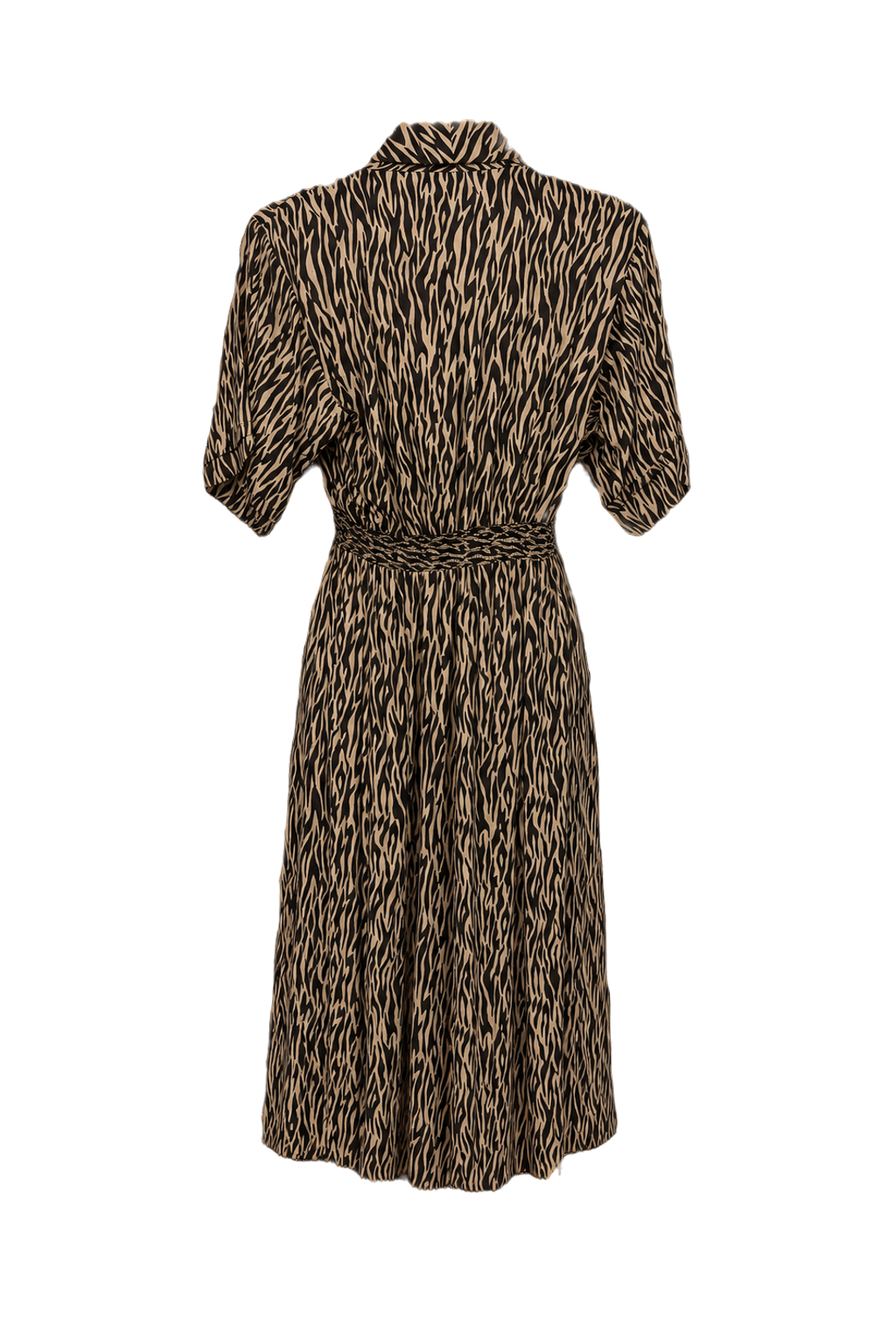 1980s Black and Beige Polyester Dress - Back View