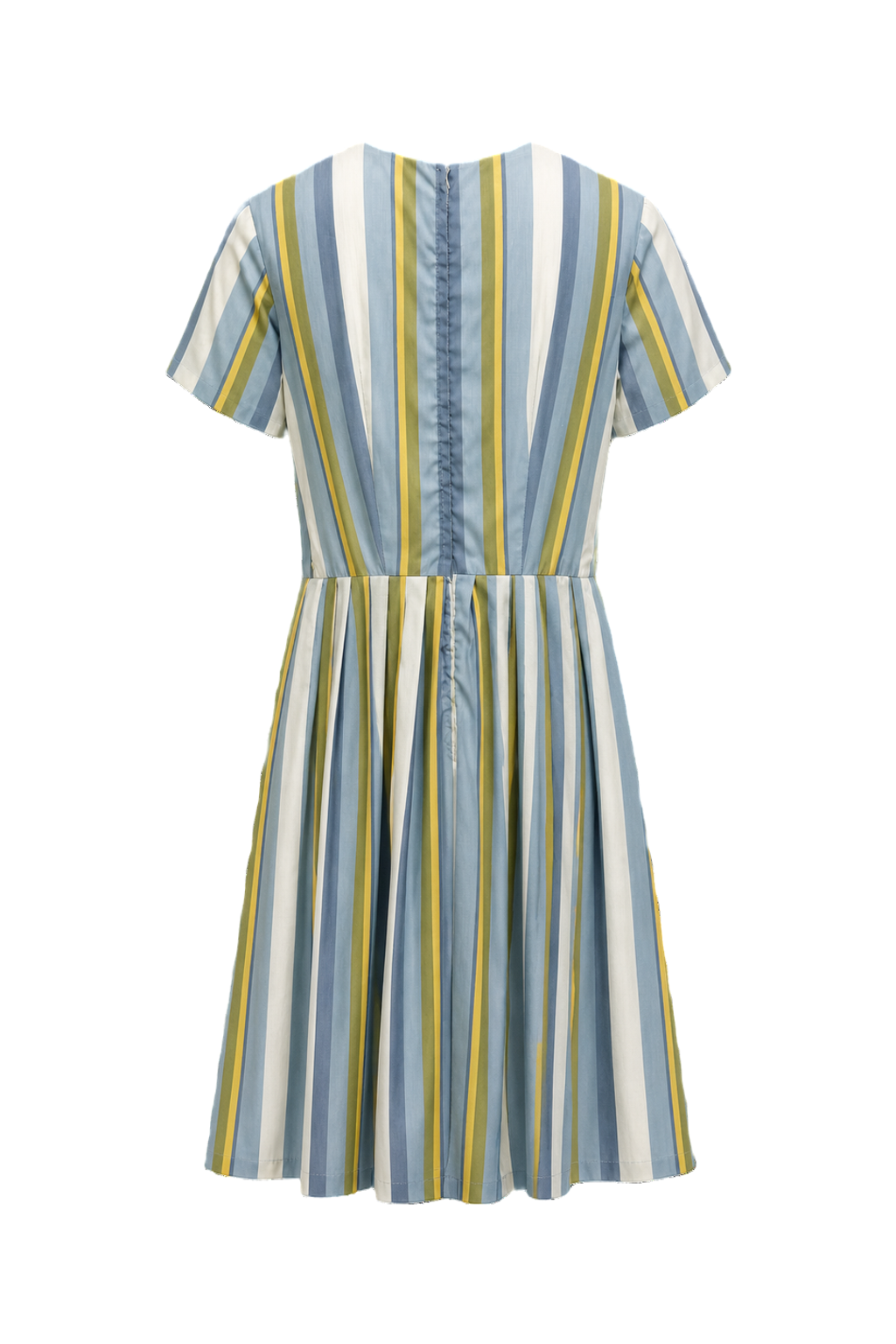 1960s Blue Cotton A-line Dress - Back View