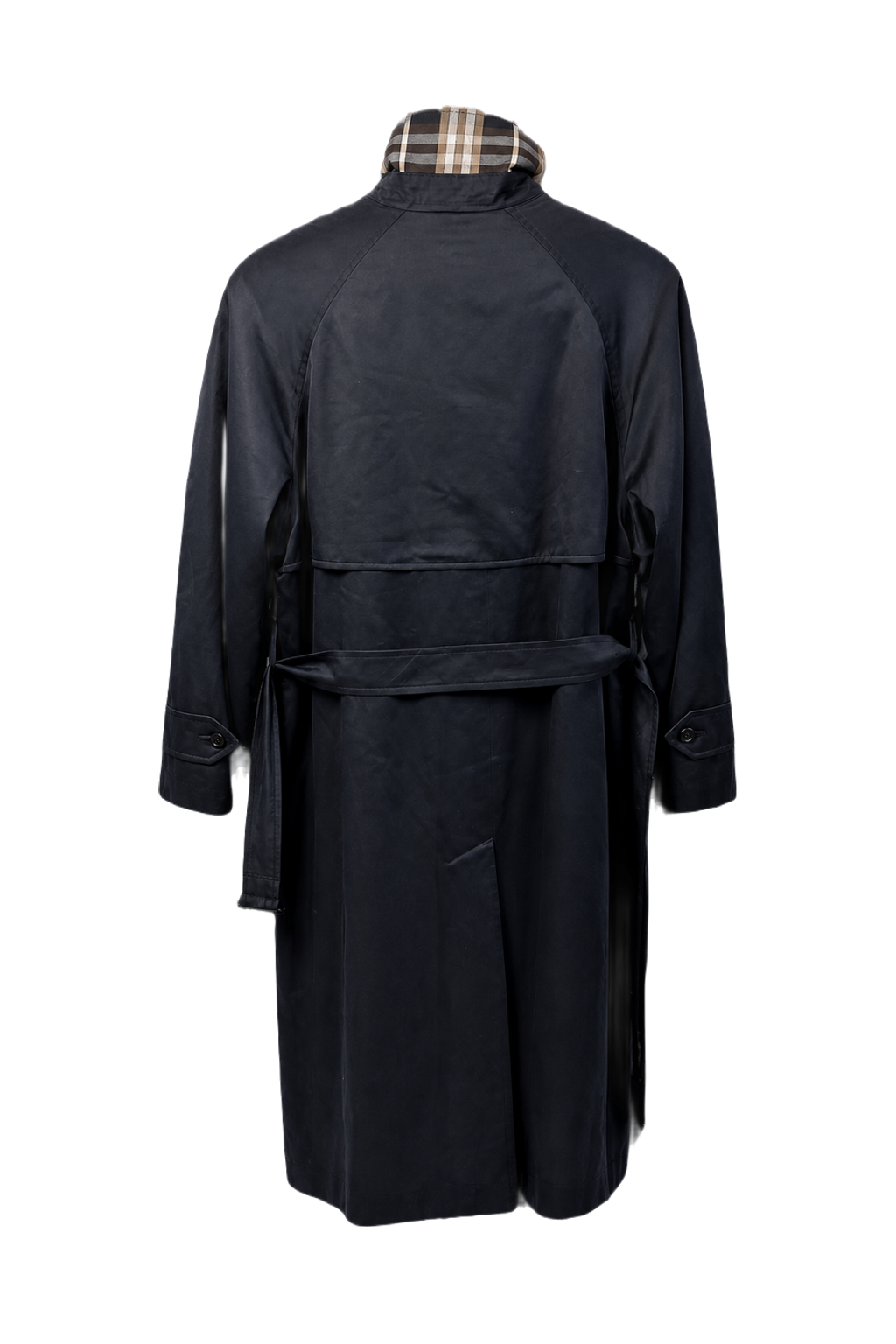 1980s Navy Blue Wool Blend Trench Coat - Back View