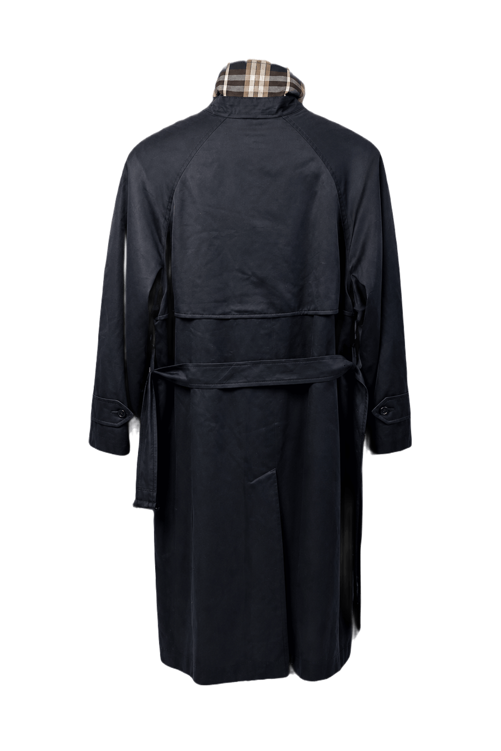 1980s Navy Blue Wool Blend Trench Coat - Back View
