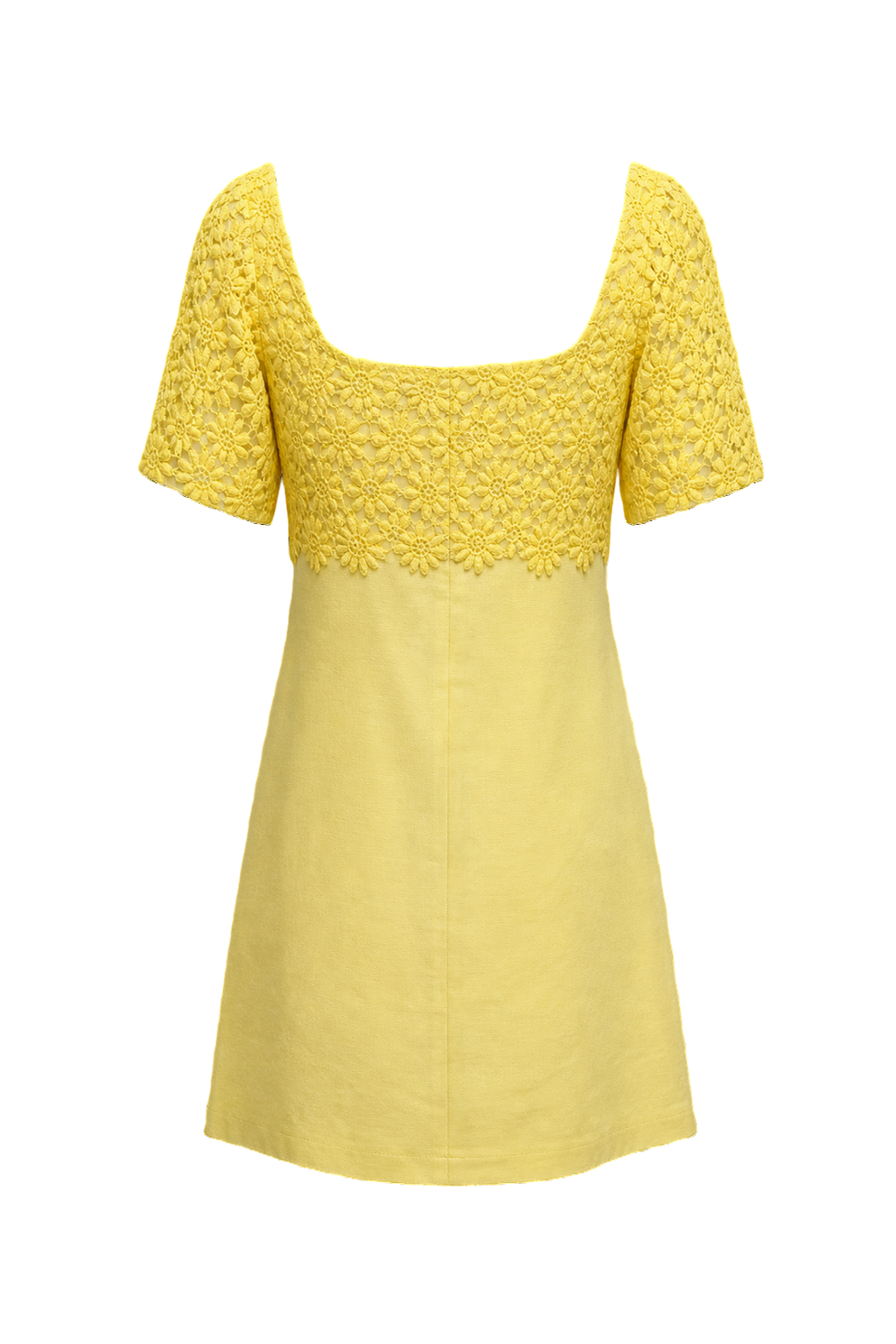 1960s Yellow Cotton Blend Mini Dress - Back View