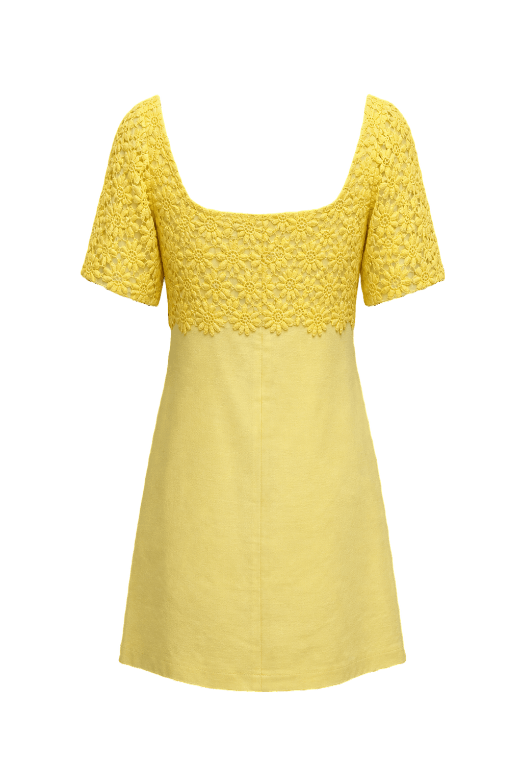 1960s Yellow Cotton Blend Mini Dress - Back View