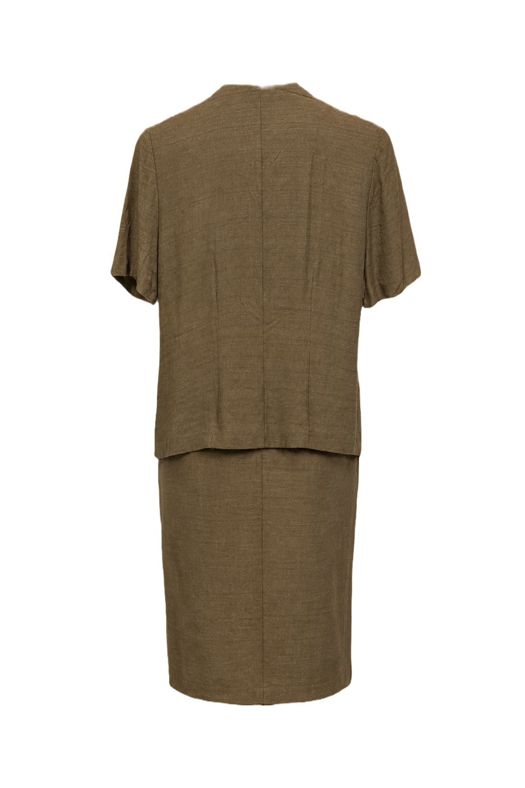 1960s Olive Green Synthetic Blend Blouse + Skirt Set - Back View