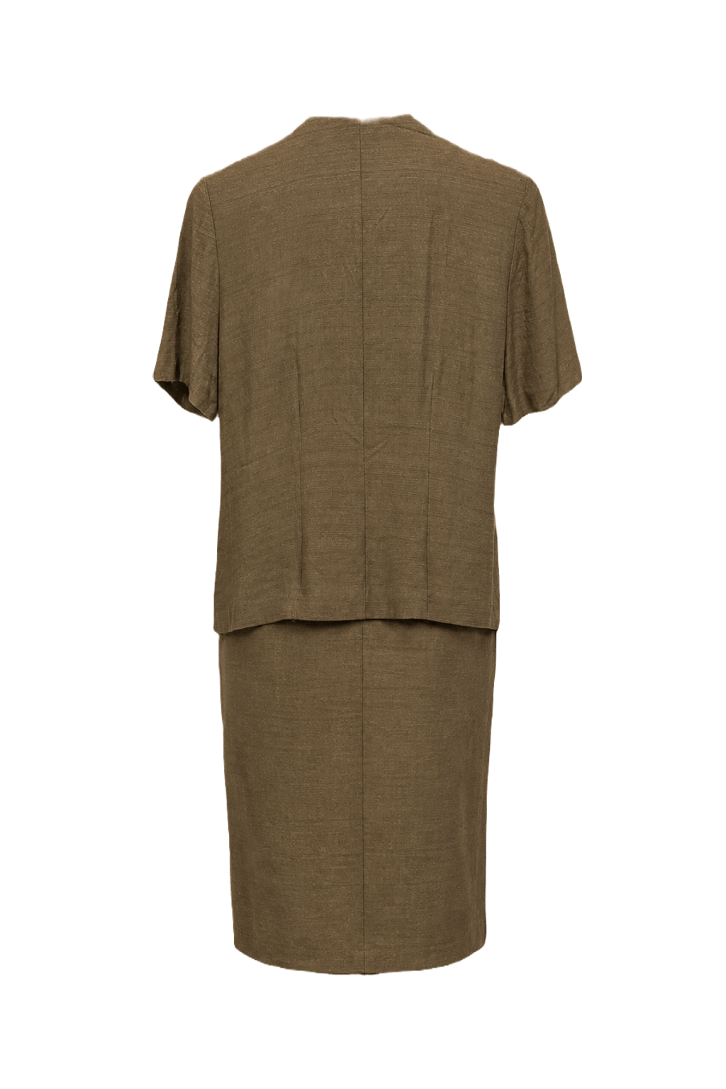 1960s Olive Green Synthetic Blend Blouse + Skirt Set - Back View