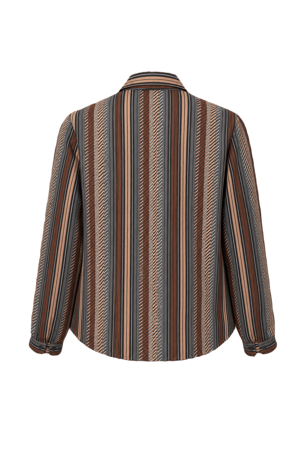 1980s Brown Striped Synthetic Blend Blouse - Back View