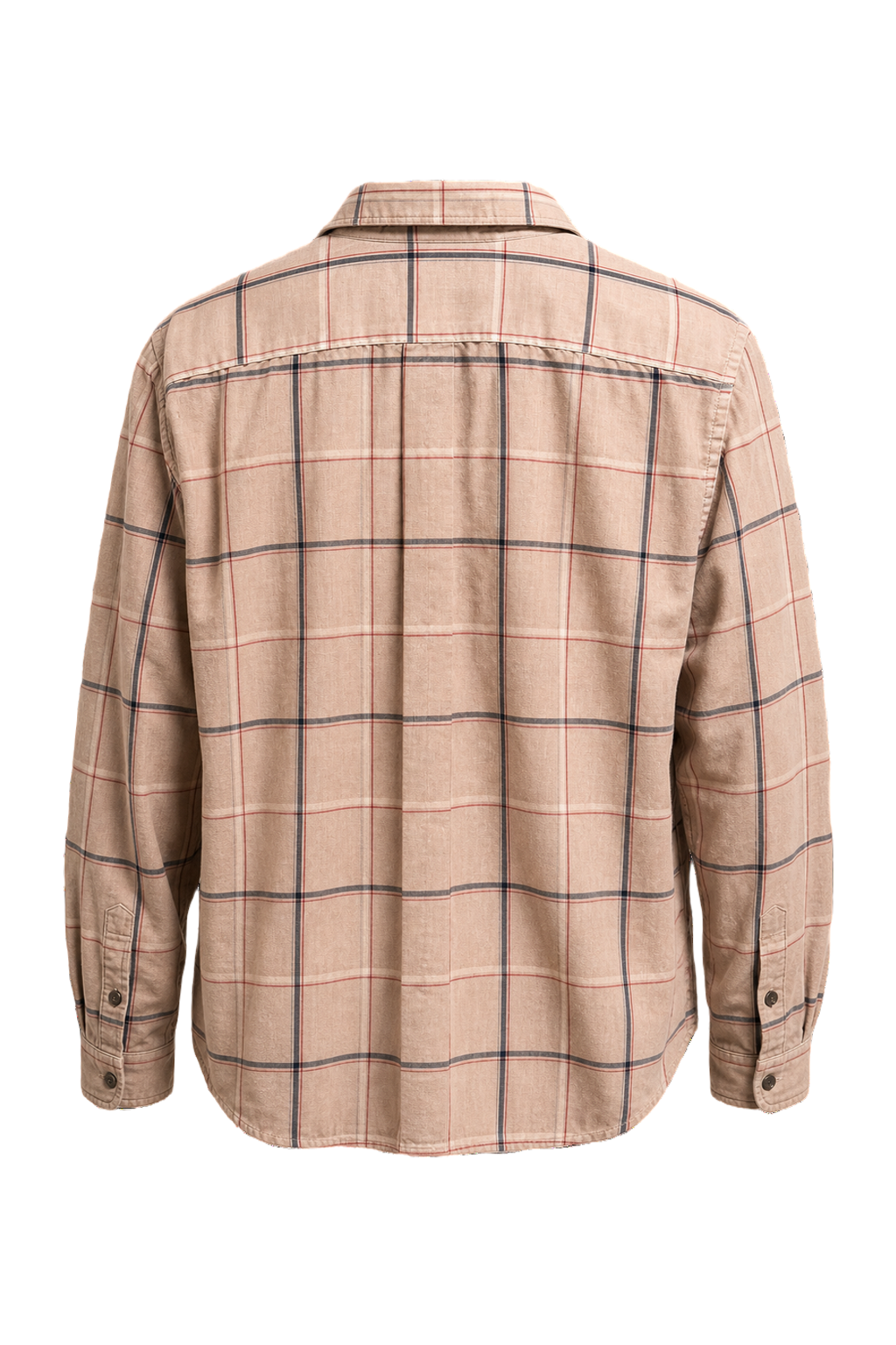 1980s Beige Plaid Cotton Blend Shirt - Back View
