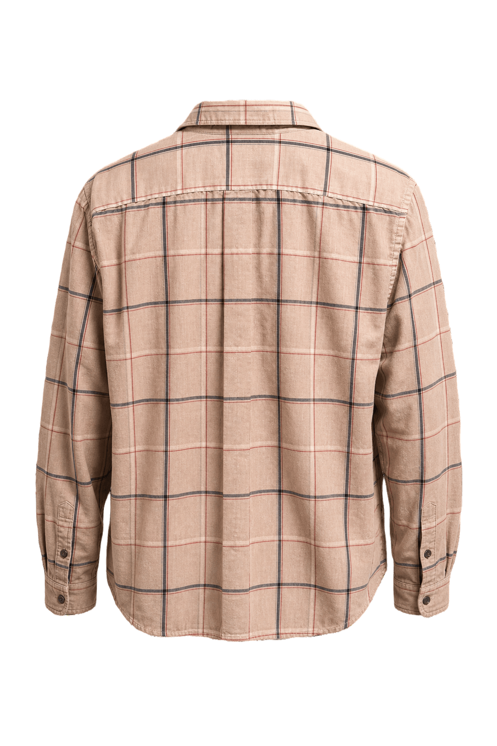1980s Beige Plaid Cotton Blend Shirt - Back View
